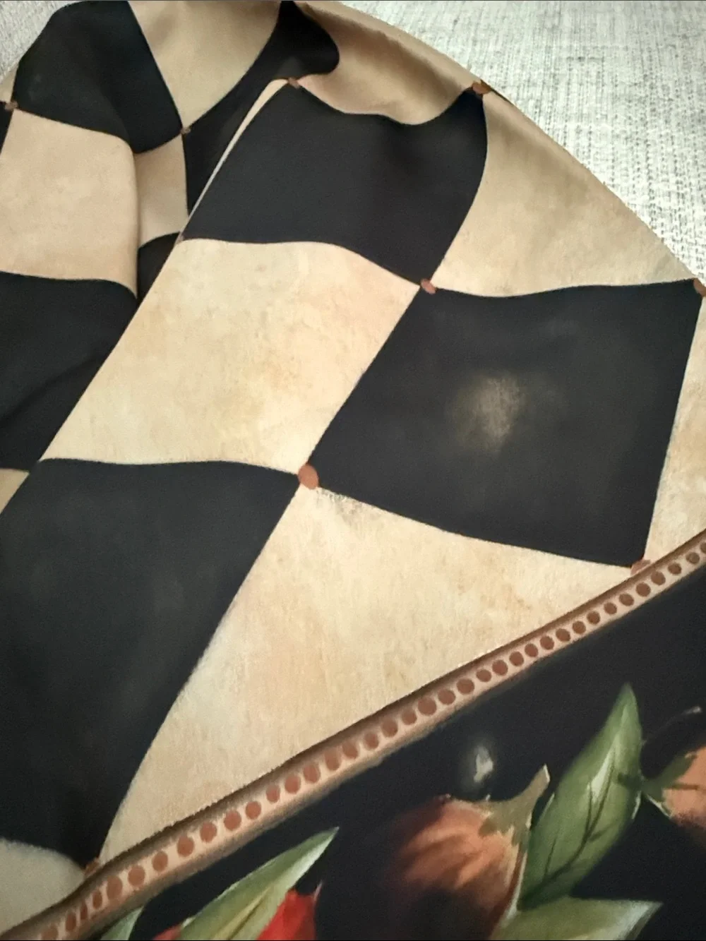 Decorative Throw with Red Pomegranate Print. Purchased in Italy. N used.